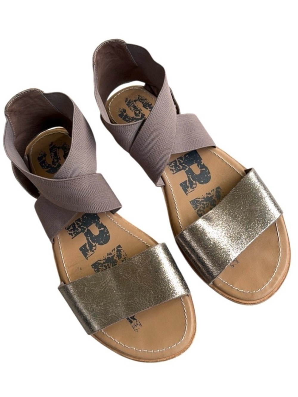 Sorel Leather Ella ll Sandals Gold Taupe Size 8.5